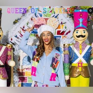 QUEEN of SPARKLE rare powder blue & neon nutcracker sweater! Like new!Size small